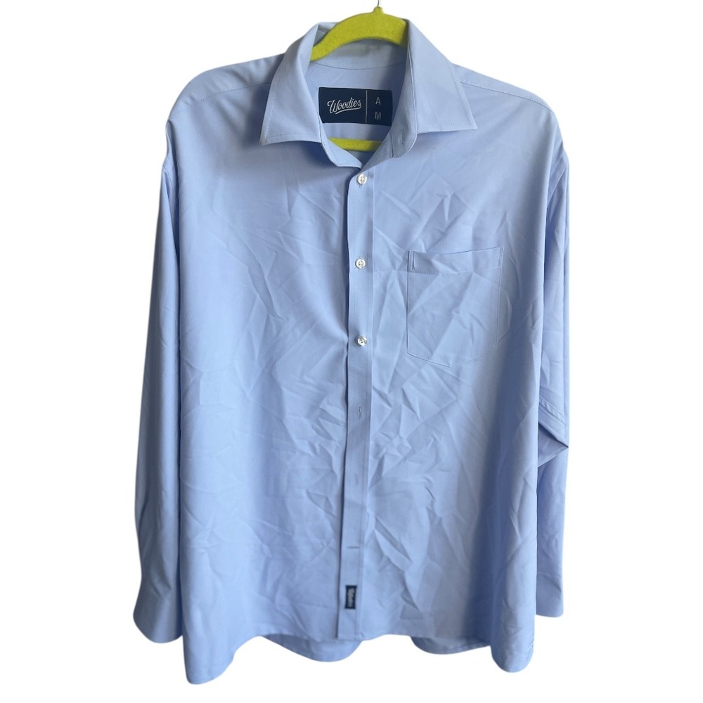 Woodies Light Blue Button Down‎ Long Sleeve Performance Stretch Dress Shirt M